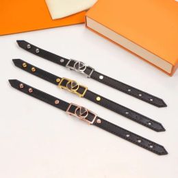 Luxury Brand Designer Women Men Faux Leather Watchband Belt Bracelets Silver Gold Plated Letter Bangle Chain Wristband Cuff Fashion Jewellery Accessories Gifts