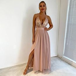 Casual Dresses WYWMY Mesh Sequins Sexy V-Neck Dress Women 2024 Cocktail Party Backless Summer Maxi Long Bodycon Elegant