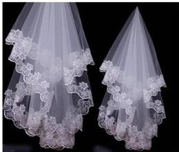 150 Whole Wedding Accessorie Soft Tulle New Arrival White Veil Fingertip Wedding Bridal Veil Lace Edge Voile Mariage9847277