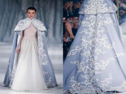 Paolo Sebastian Wedding Jacket Wrap For Bride High Neck Wedding Cape Embroidery Satin Cloak Jacket Bridal Bolero Shrug Dubai Abaya7140266