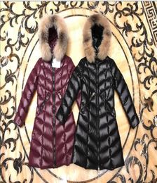 Women Big Real Fox Fur Hooded Down Coat Thick Warm Double Zipper Slim Jacket Waterproof Parkas BlackWine Red Size 12345824006