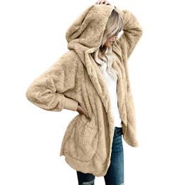 Cardigans Winter Fleece Sweater Sherpa Fleece Hooded Oversized Long Cardigan Teddy Fluffy Autumn Winter Warm Wear Female Sweaters