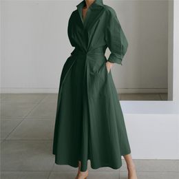 Women's Fall sundress Elegant shirt dress Solid Colour long sleeve women's casual high-waisted gown