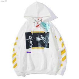 Sweatshirts Mens Hoodies Off Style Fashion Sweater Painted Arrow Crow Stripe Hoodie and T-shirts White for Man 896