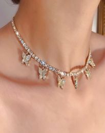 Bridal Golden Silver Color Butterfly Necklace Shiny Crystal Clavicle Chain Choker Fashion Wedding Necklaces Jewelry for Women1953120