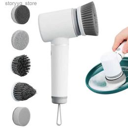 Cleaning Brushes Electric Spin Scrubber Electric Spin ScrubberSpin Cleaner With 5 Replaceable Brush Heads Cleaning Scrub Brush For Bathroom TubL240304