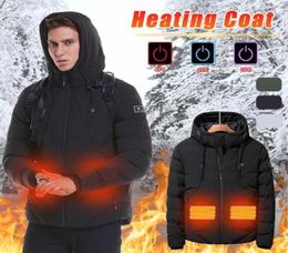 Winter Men Heated Jacket USB Heating Hooded Jacket Cotton Coat For Hiking Skiing Thermal Clothing Outdoor Sport Windbreaker17391305