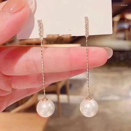 Dangle Earrings Gorgeous 8-9mm South Sea Round White Pearl Earring 925s 925 Sterling Silver Long For Women