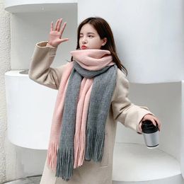 Bandanas Women's Scarf Winter Shawl Woman Scarves For Neck Patchwork Colors Knitted Thick Warm Luxury Student Girlfriend Gifts