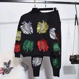 Women's Two Piece Pants 2024 Autumn Winter Women Fashion Set Knitted Sweater Sets Knitwear Harem Small Feet Ladies Outfits W220