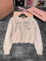 designer Women's Sweaters Mi Autumnwinter New Sweet Style Heavy Industry Full Diamond Decoration Imitation Mink Hair Short Knitted Cardigan AH9D