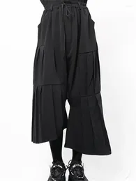 Men's Pants Yamamoto Style Wide-leg Culottes Irregular Asymmetrical Black Folding Loose Large Size Haren