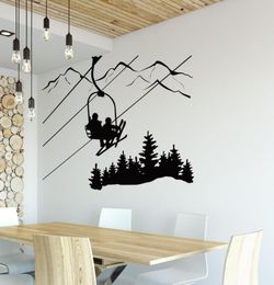 Skiing Wall Decal Living Room Skier Ski Lift Chair Mountain Pine Tree Sticker Winter Sports Wall Stickers Home Decor6921572