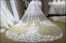 3M Long Court Tulle Wedding Veils One Layer Same Colour as Picture 3D Artificial Floral Bridal Veils4684282