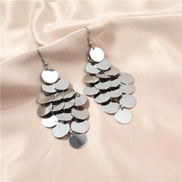 Dangle Earrings Fashion Punk Multilayers Shinning Coin Tassel Long Drop For Women Round Pieces Jewellery Party Gift