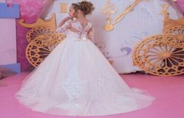 Vestidos Primera Comunion Ball Gown Flower Girl Dress Lace Toddler Glitz Pageant Dresses Pretty Kids Prom Gown3457519