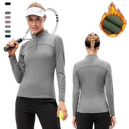 Active Shirts Women Sweatshirt Half Zipper Long Sleeve Coat Yoga Fitness Top Fall Winter Sportswear Fleeced Thermal Gym Workout Casual Shirt