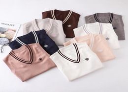 Bing Nai8 Colors Spring Autumn Knited Vests Cute Embroidery Pullovers V Neck Sweaters JK School Uniform Student Clothes Clothing5737761