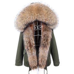 Fur MAOMAOKONG Winter Clothes Women Natural Fur Coat Real Raccoon Fur Collar Parkas Remove Faux Fur Lining Warm Thick Short Jacket