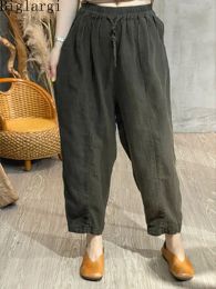 Capris Oversized Spring Summer New Cotton Linen Ankle Length Women Harem Pants Korea Casual Big Size Office Loose Ladies Womens Pant