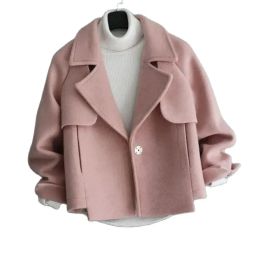 Blends Fashion Design Short Woolen Coat Korean Suit Collar Woman Jacket New 2023 Spring Autumn Winter Woolen Overcoat Female Tops