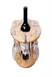 Wine Glass Holder Bamboo Tabletop Wine Glass Drying Racks Camping for 6 Glass and 1 Wine Bottle Promotion New2482076