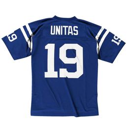 Stitched football Jersey 19 Johnny Unitas 1967 white blue mesh retro Rugby jerseys Men Women and Youth S-6XL