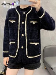 Jackets Autumn Winter Short Mink Fleece Sweaters Coats Korean Fashion Thick Long Sleeve Singlebreasted Women Clothing Streetwear Tops