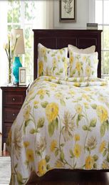 Embroidery Cotton Quilting Quilts yellow floral Home Quilt Luxury EL white AB SIDE printed Bedspread cotton BedCover King size 3539659
