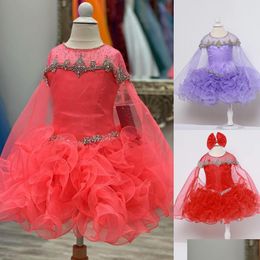 Girl'S Pageant Dresses Girl Ruffle Cupcake Dress 2024 Crystal Cape Coral Little Kid Birthday Formal National Party Gown Infant Toddl Dhgum
