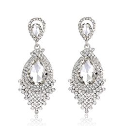 Trendy Fashion Jewellery Gold Plated Elegant Diamond Women Shiny Drop Flower Zinc Alloy Rhinestone Earrings