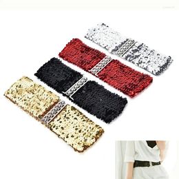 Belts Metallic Sequin Women Dress Cool Punk Shinny Cummerbund Elastic Stretch Wide Waistband Free Ize Belt