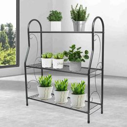 Other Garden Buildings 3 Tier Flower Pot Plant Stand Garden Corner Shelves Display Rack Metal Holder YQ240304