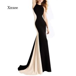 Dress Womens Patchwork Long Dress Evening Round Neck Sleeveless Halter Black Backless Ball Gown Maxi Dresses Fashion Clothing Outfits