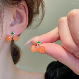 Dangle Earrings Minar Korean Fashion Orange Colour Resin Cherry Drop For Women 14K Gold Plated Brass Statement Earring Every Day Jewellery