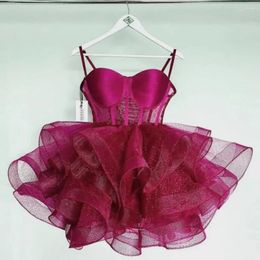 Party Dresses Ryanth Simple Fuchsia Homecoming Dress Suspenders Cocktail Ball Gown Sexy Elegance Mini Short Backless Back Shiny Fabric