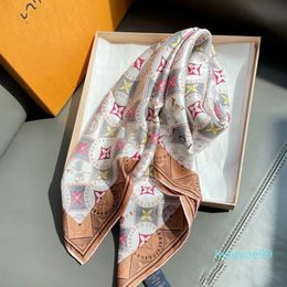 Fashion Designer Letter Printed Scarf 100% Twill Silk Women 90CM Square Scarf Monogram Tiles Pattern Dark Pattern Scarf