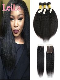 Peruvian Virgin Hair Kinky Straight Hair Bundles With Closure 4Pcs Lot 100 Human Hair 3 Bundles Italian Coarse Yaki With 4X4 2659622