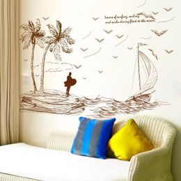 Wall Stickers Sketch Beach Sailboat For Living Room Bedroom Decor DIY Removable Coconut Tree Decals Art Murals Dc18