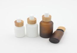 Frosted Amber White Glass Dropper Bottle 15ml 30ml 50ml with Bamboo Cap 1oz Wooden Essential Oil Bottles2483424