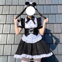 Party Dresses CON Black White Lolita Gothic Maid Costume Halloween Soft Girl Sweet Cute Bow Short Sleeve Dress