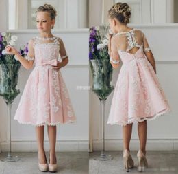 Cheap Short Flower Girl Dresses for Bohemia Beach Wedding Dresses Knee Length Lace ALine 2019 Junior Bridesmaid Kids Formal Party4022403