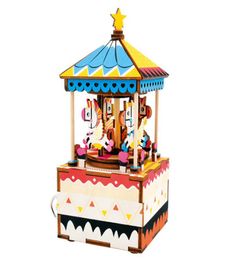 Robotime DIY 3D Wooden Carrousel Ferris Wheel Puzzle Game Assembly Rotatable Music Box Toy Gift for Children Kids Adult AM402 Y2009646252