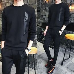 Men's Tracksuits Male T Shirt Casual Cool Stretch Pants Sets Spring Top Kpop Chic Long Sleeve Clothes For Men Basic Autumn Slim Fit 2024