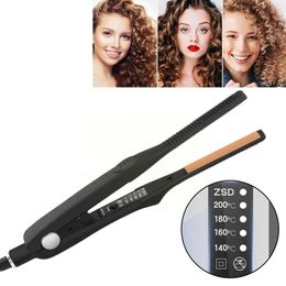 2 In 1 Hair Straightener Curler Small Flat Iron Ceramic Hair Crimper Corrugation Short Hair Straightening Curling Styling Tool 240219