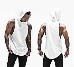 Running Jerseys Vest Men Fitness Sleeveless Shirt With Hoody Mesh Patchwork Gym Clothing Bodybuilding Stringer Tank Tops Hoodies S8917673