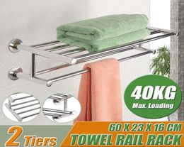 Towel Racks 60cm Stainless Steel Surface Polishing Double Wall Mounted Bathroom Rack Holder Foldable Shelf5657117