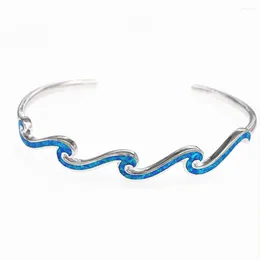 Charm Bracelets Wave Blue Opal Bangle Bracelet For Women Fashion Summer Beach Jewelry 2024