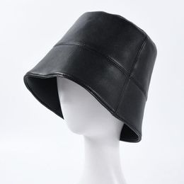 New Autumn Winter Women Hats Fashion Lady PU Leather Waterproof Bucket Rain Hat Foldable Fishmen Cap Whole 201104282M