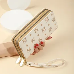 Wallets Women's Long Wallet 2024 Fashion Large Capacity Double Zipper Mobile Phone Bag Printed Wrist Clutch Women